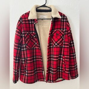 Soho Apparel Red & Black Plaid Sherpa Jacket